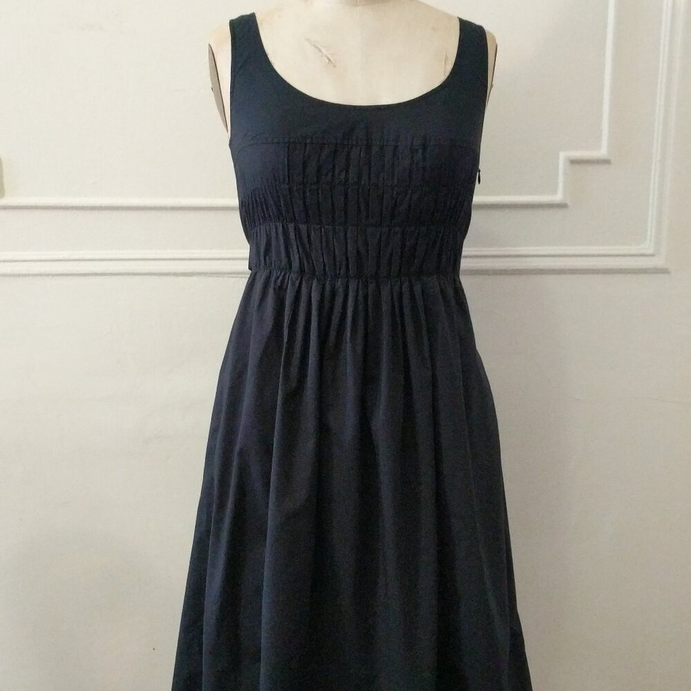 VINCE Dress 4 Black Midi Belted Tank Sundress Gathered Pockets Light Airy Y2K